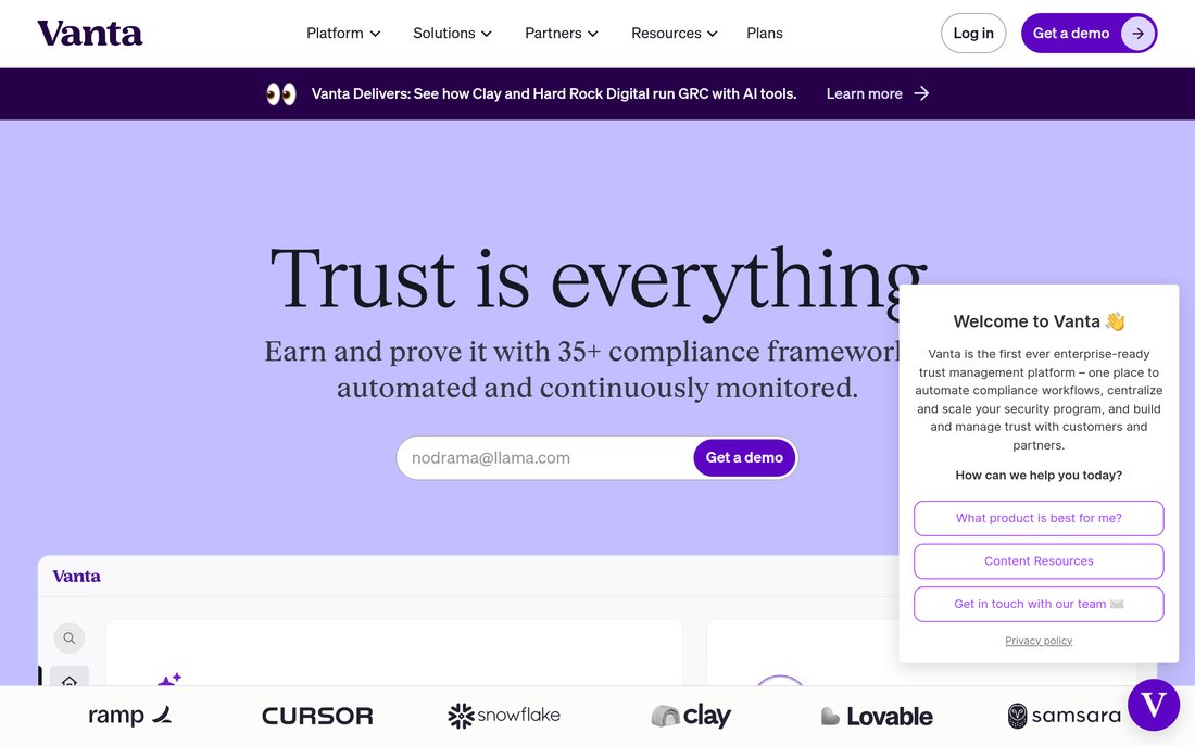 Vanta homepage