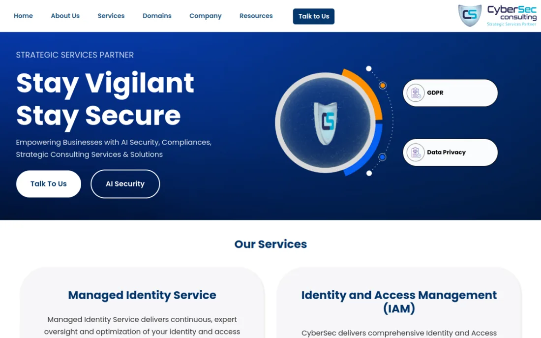 CyberSec Consulting homepage, a cybersecurity provider serving Dubai