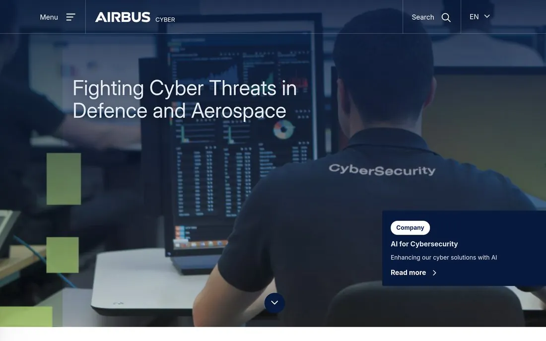 Airbus CyberSecurity homepage - featured in Atlant Security's ranking of the top cybersecurity companies in Europe