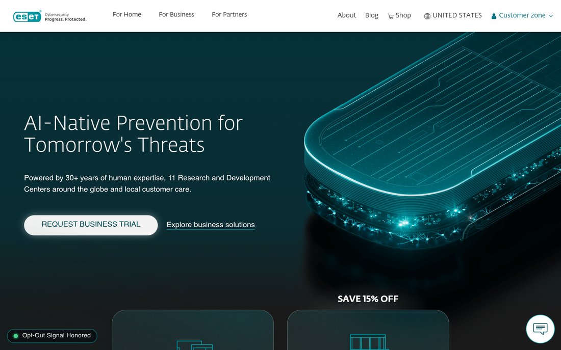 ESET homepage - featured in Atlant Security's ranking of the top cybersecurity companies in Europe