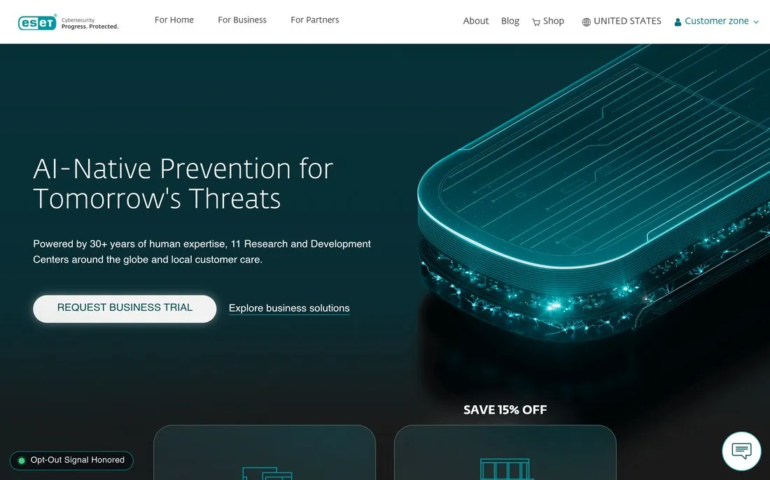 ESET homepage - featured in Atlant Security's ranking of the top cybersecurity companies in Europe