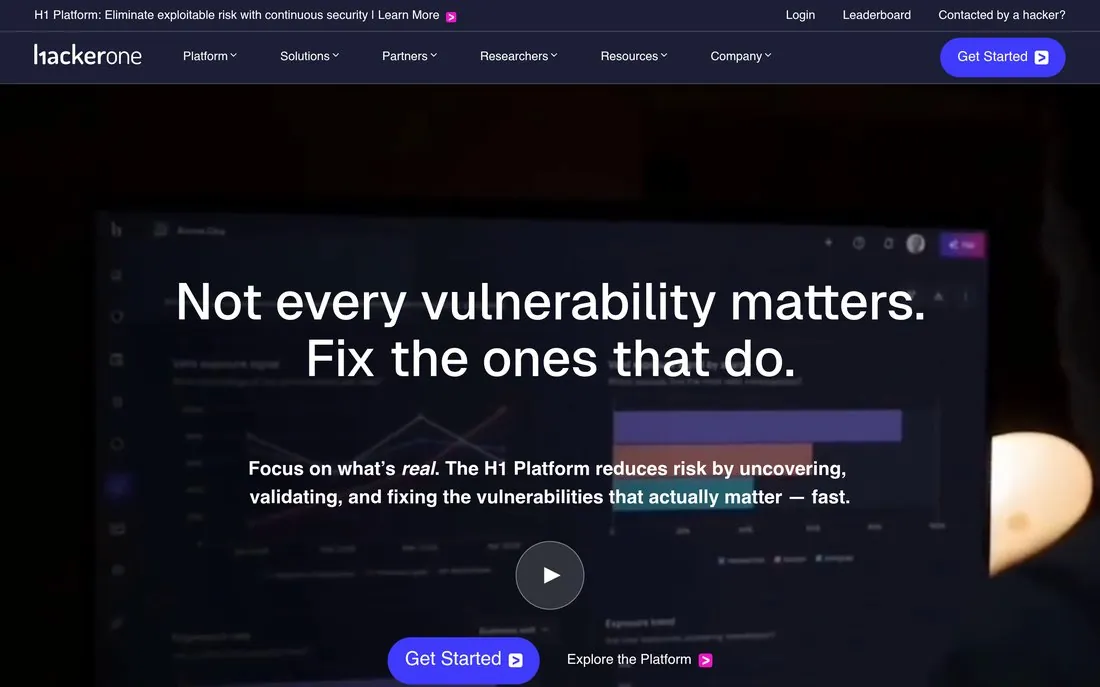 HackerOne (EU Operations) homepage - featured in Atlant Security's ranking of the top cybersecurity companies in Europe