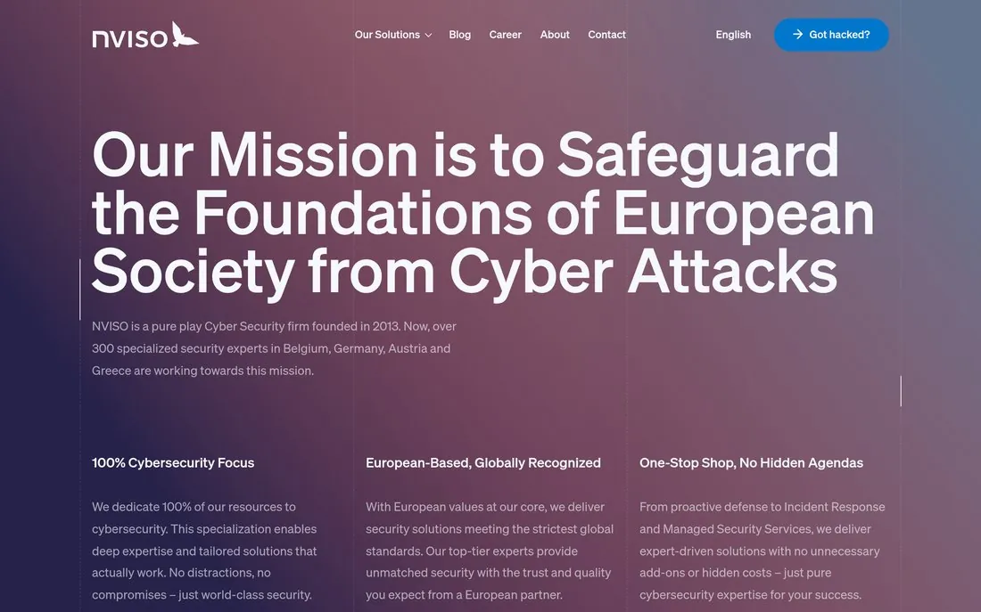 NVISO homepage - featured in Atlant Security's ranking of the top cybersecurity companies in Europe