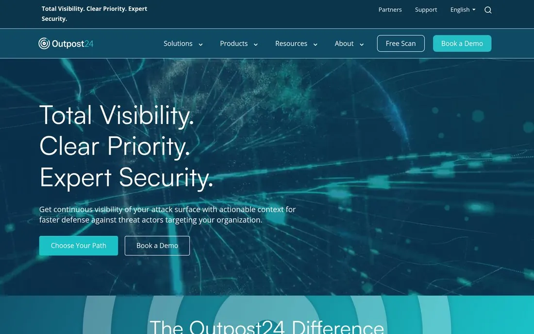 Outpost24 homepage - featured in Atlant Security's ranking of the top cybersecurity companies in Europe