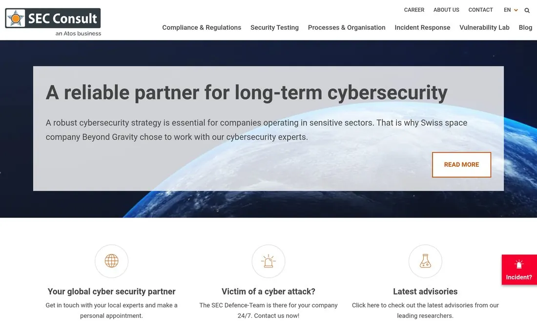 SEC Consult homepage - featured in Atlant Security's ranking of the top cybersecurity companies in Europe