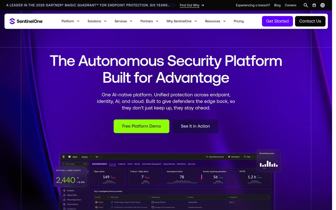 SentinelOne (EU Operations) homepage - featured in Atlant Security's ranking of the top cybersecurity companies in Europe