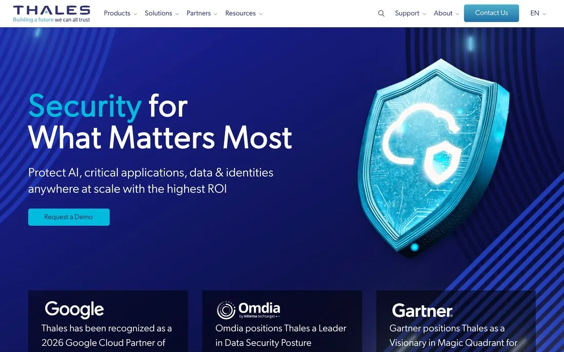 Thales homepage - featured in Atlant Security's ranking of the top cybersecurity companies in Europe