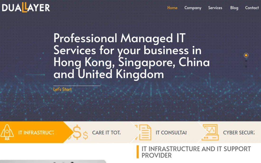 Dual Layer IT Solutions homepage, a cybersecurity provider serving Hong Kong