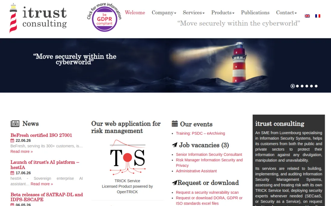 itrust consulting homepage, a cybersecurity provider serving Luxembourg