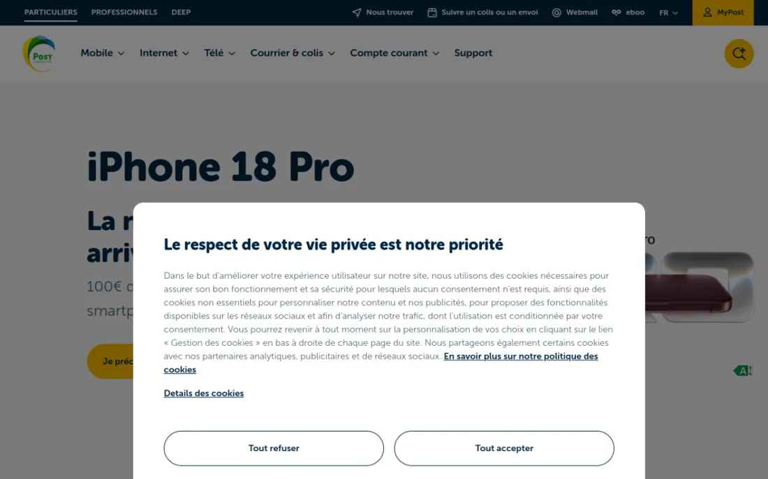 POST Luxembourg homepage, a cybersecurity provider serving Luxembourg