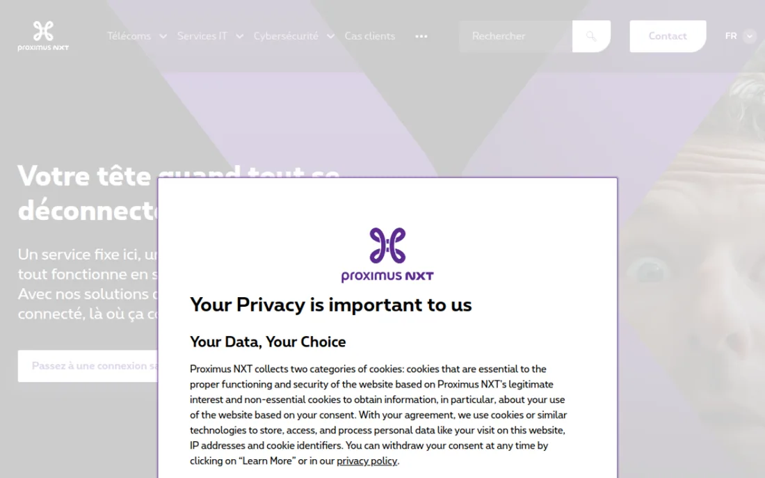Proximus NXT (formerly Telindus) homepage, a cybersecurity provider serving Luxembourg