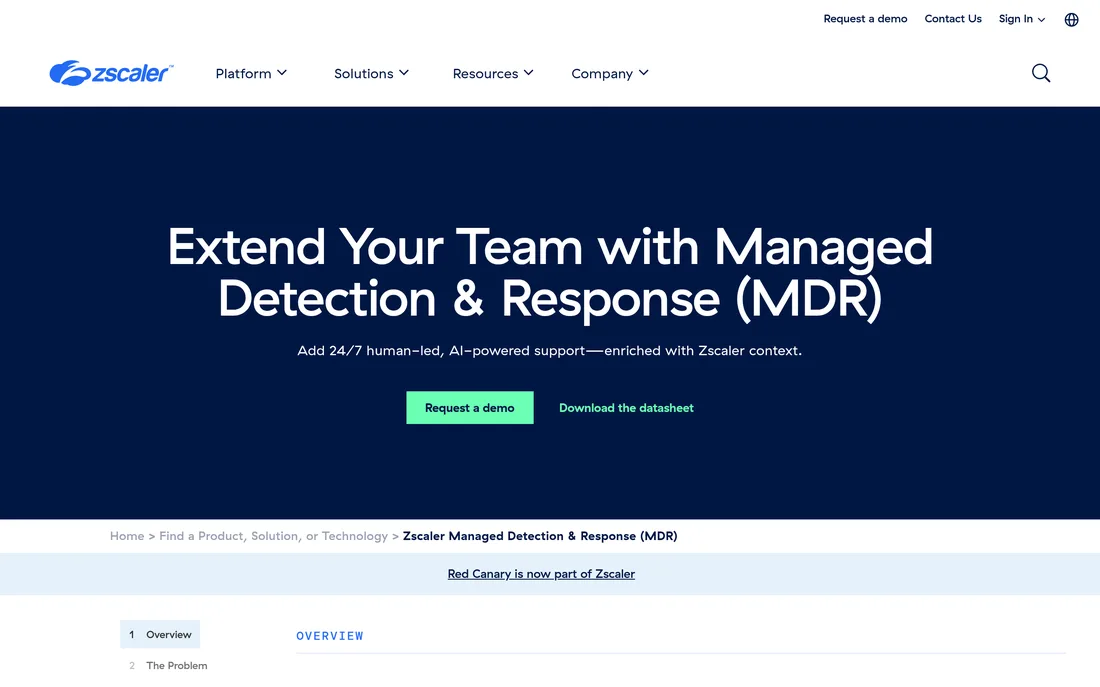 Zscaler Managed Detection and Response page
