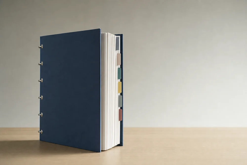 NIST SP 800-53 Rev 5 control catalogue as a thick tabbed technical standard on a desk