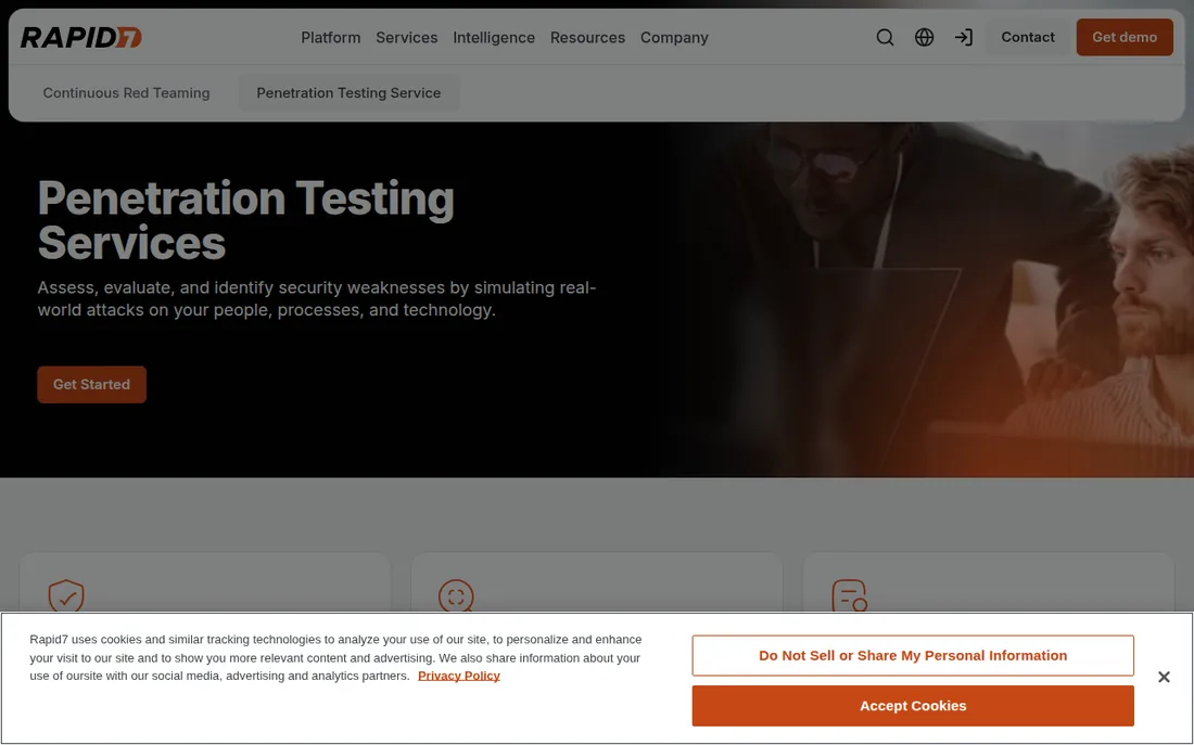Rapid7 penetration testing services page