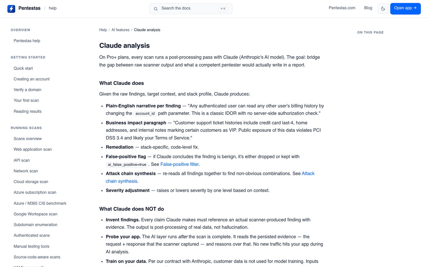 Pentestas Claude AI analysis documentation