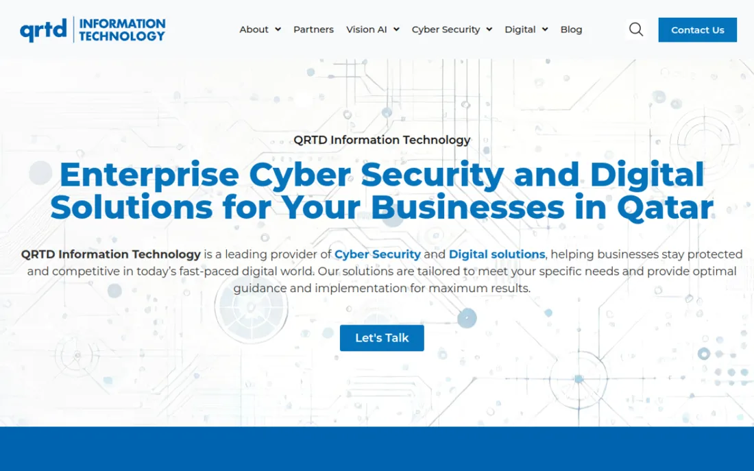 QRTD Information Technology homepage, a cybersecurity provider serving Qatar
