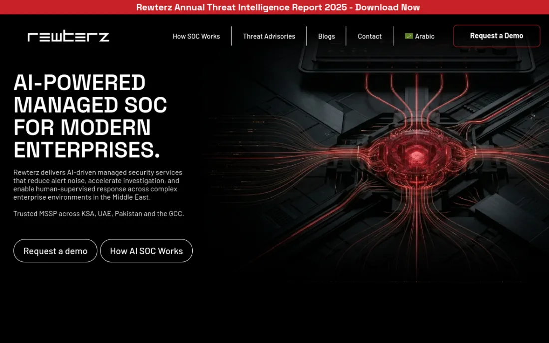 Rewterz homepage, a cybersecurity provider serving Riyadh