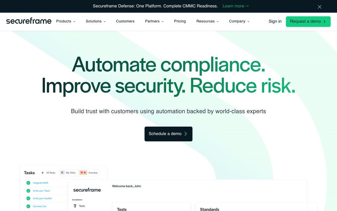 Secureframe - Automation with More Guided Support homepage