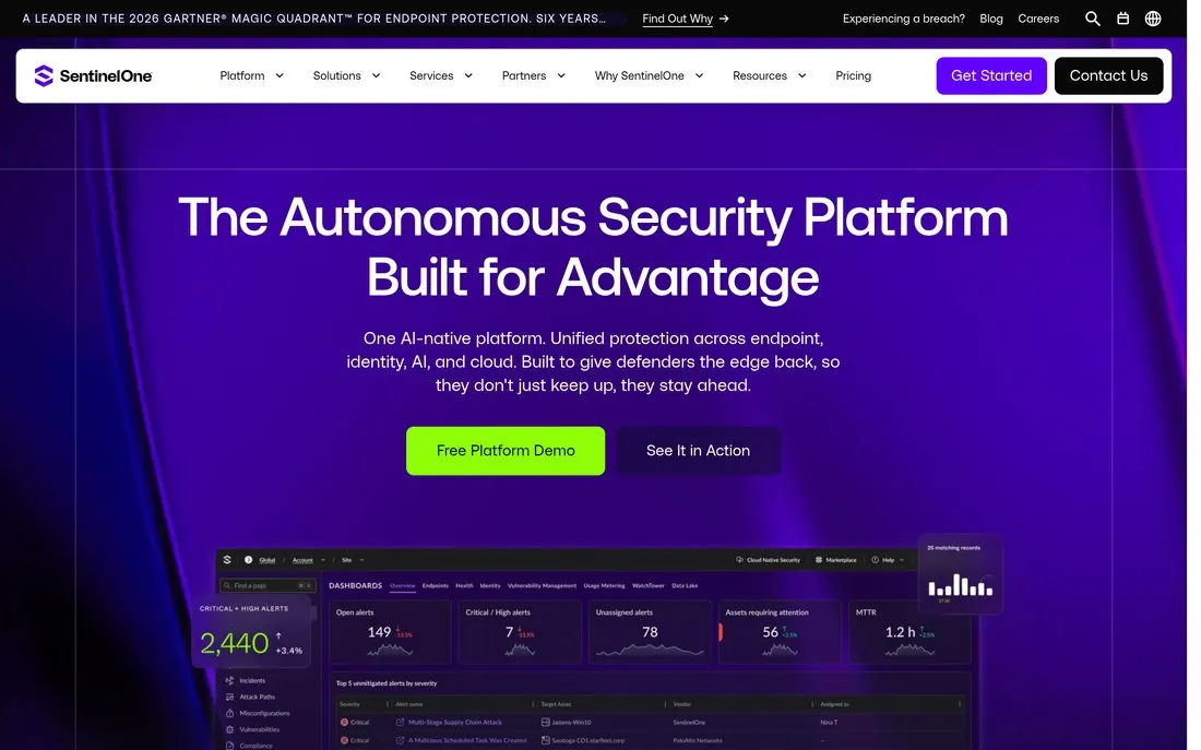 SentinelOne Singularity platform homepage