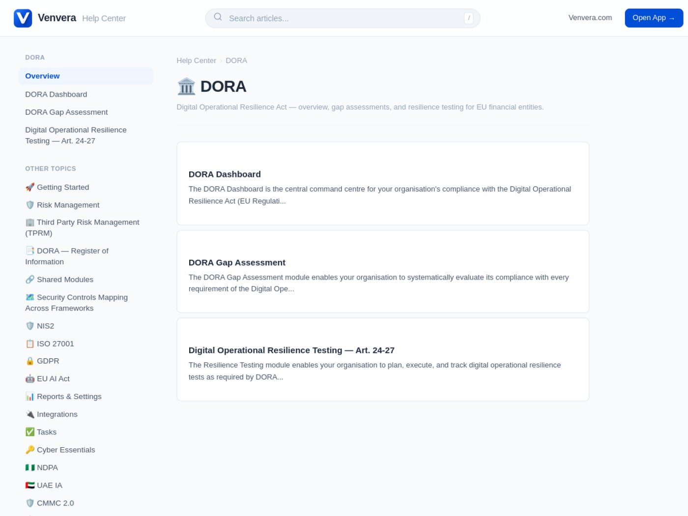 Venvera DORA compliance documentation