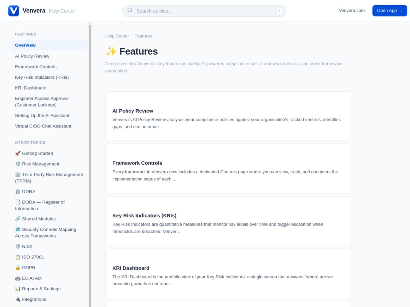 Venvera platform features documentation