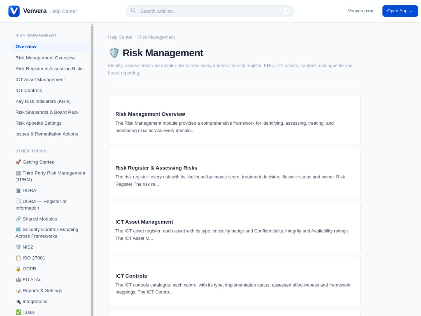 Venvera risk management module documentation