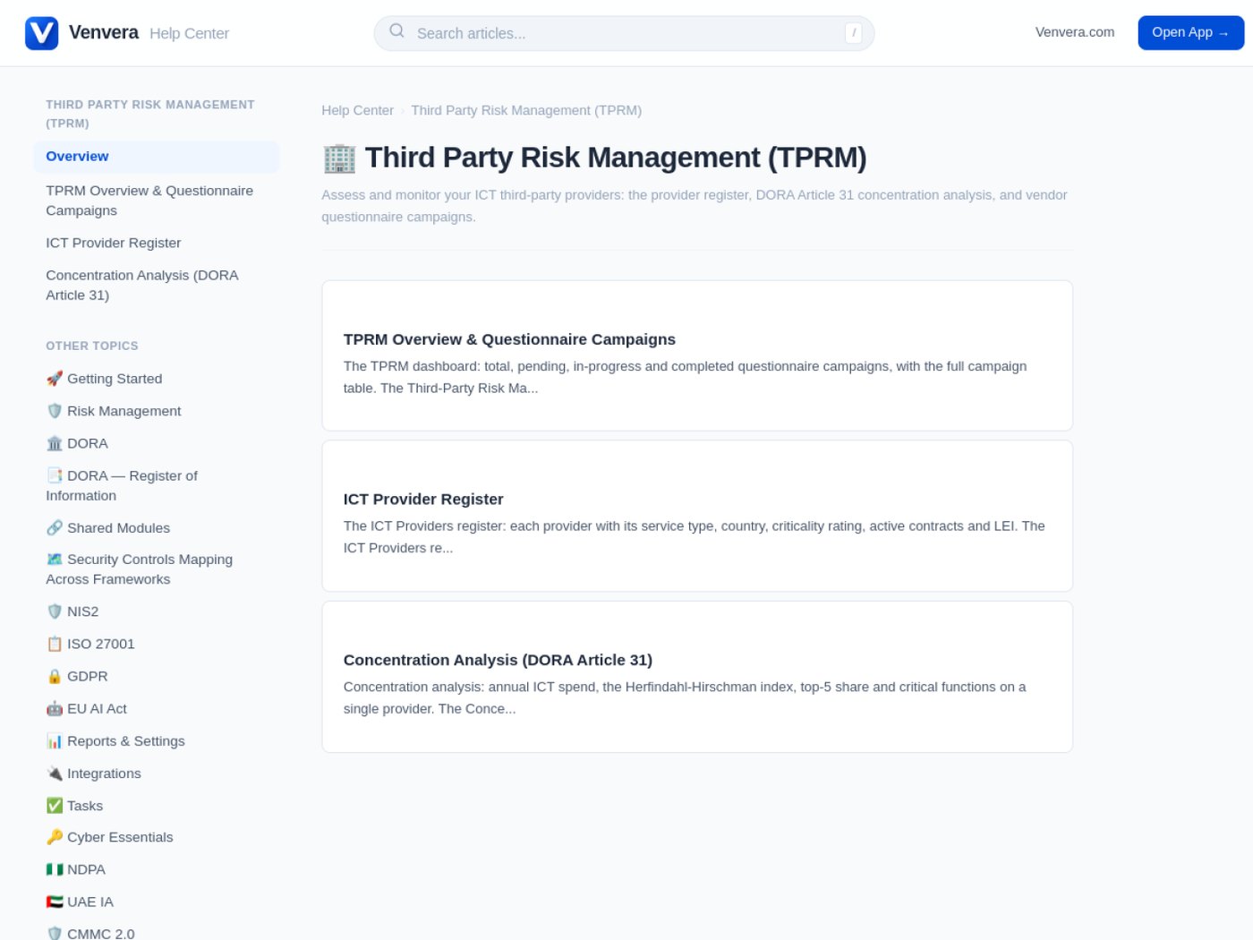Venvera third-party risk management documentation