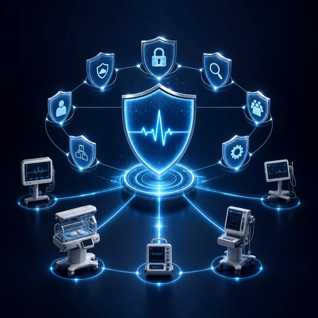 Layered cyber security controls shielding networked medical devices under the ADHICS standard
