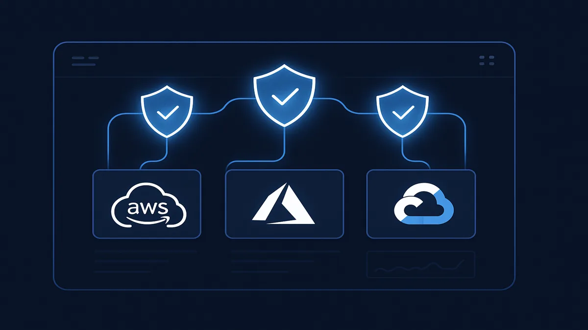 Cloud infrastructure security dashboard protecting AWS, Azure, and GCP environments