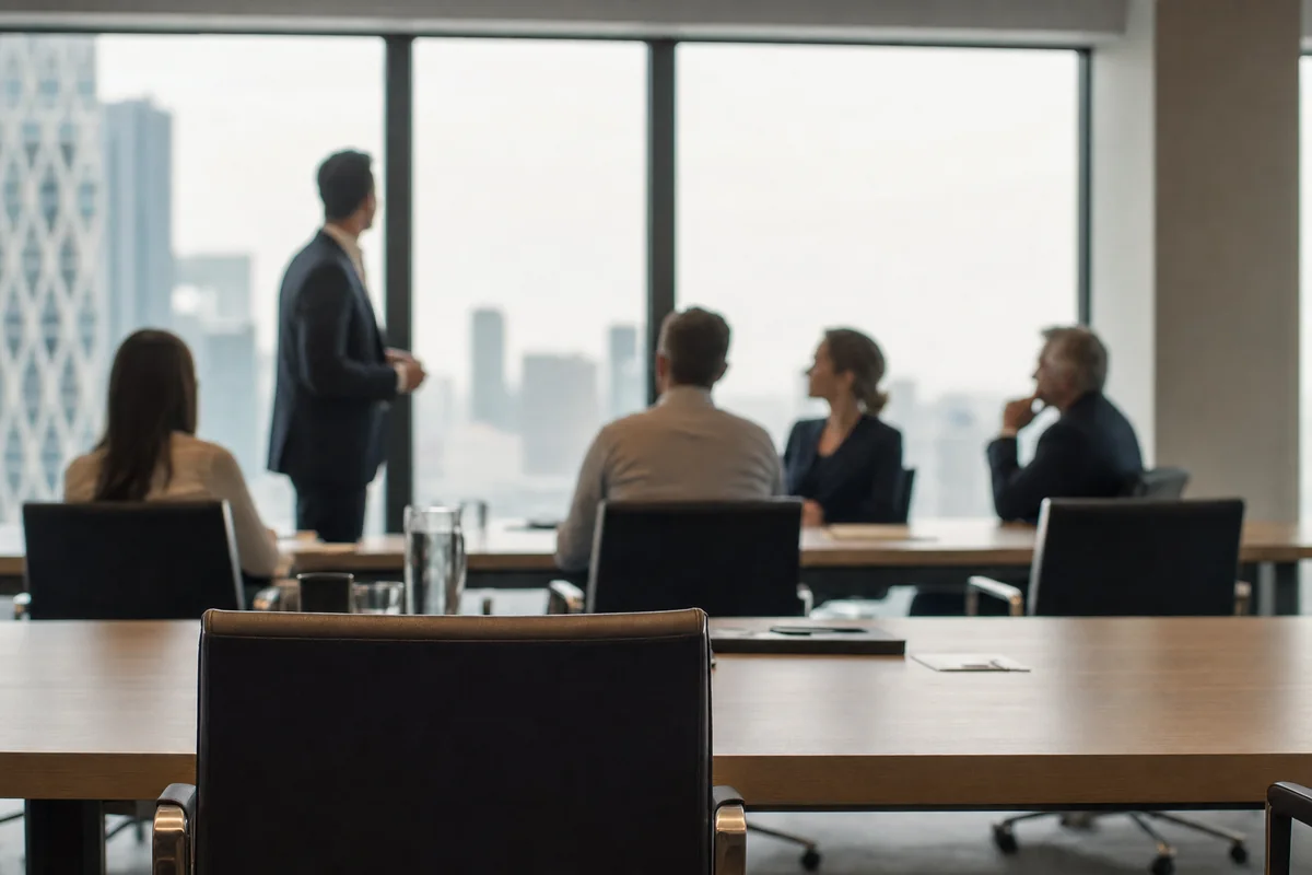 The question rarely starts in IT. It starts with a customer, an insurer or the board. A board meeting in progress, seen from the back of the room