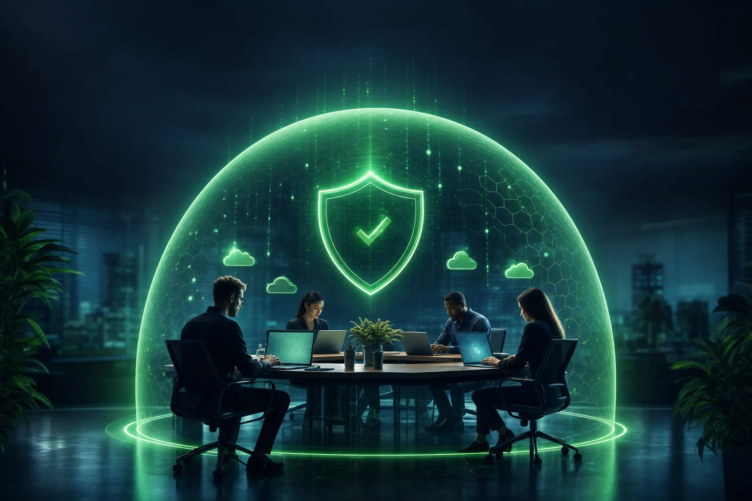 Small business team working under a managed security programme