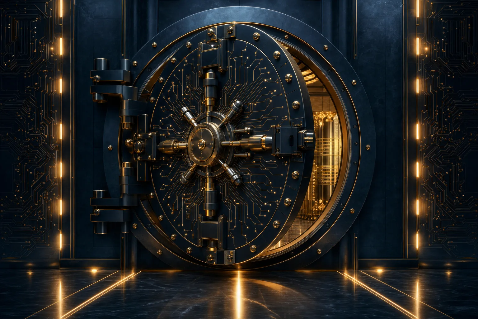 Banking-grade security under SAMA CSF Banking-grade security vault representing SAMA CSF financial-sector cyber security controls in Saudi Arabia