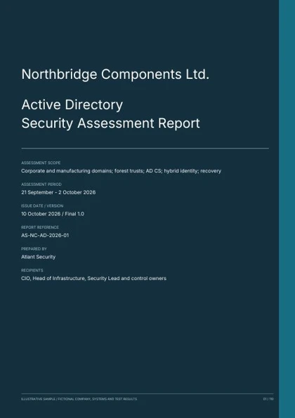 Cover of the illustrative Active Directory security assessment report