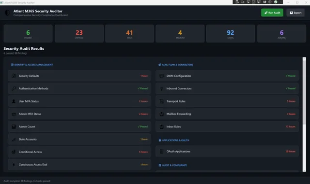 Interface of Atlant 365 Auditor