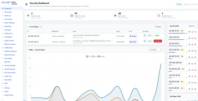 Interface of WordPress Security Plugin